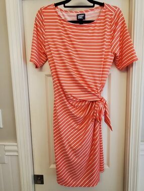 Lands' End Coral and White Striped Side-Knot Dress Size M